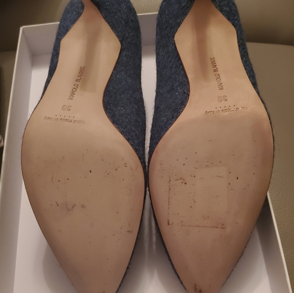 👑 9X HOST PICK 👑 Manolo Blahnik Hangisi 90 mm Pumps Blue Tweed - Picture 7 of 10